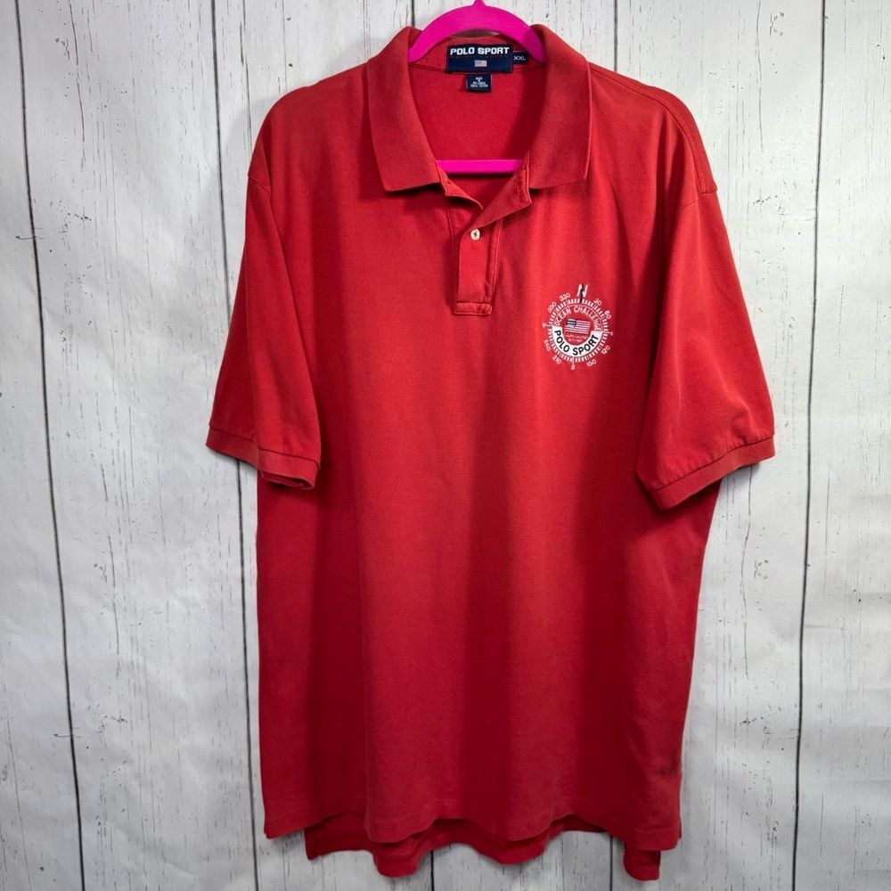 Polo Sport Ralph Lauren Mens Red Polo Shirt Size XXL Vintage USA Crest Logo